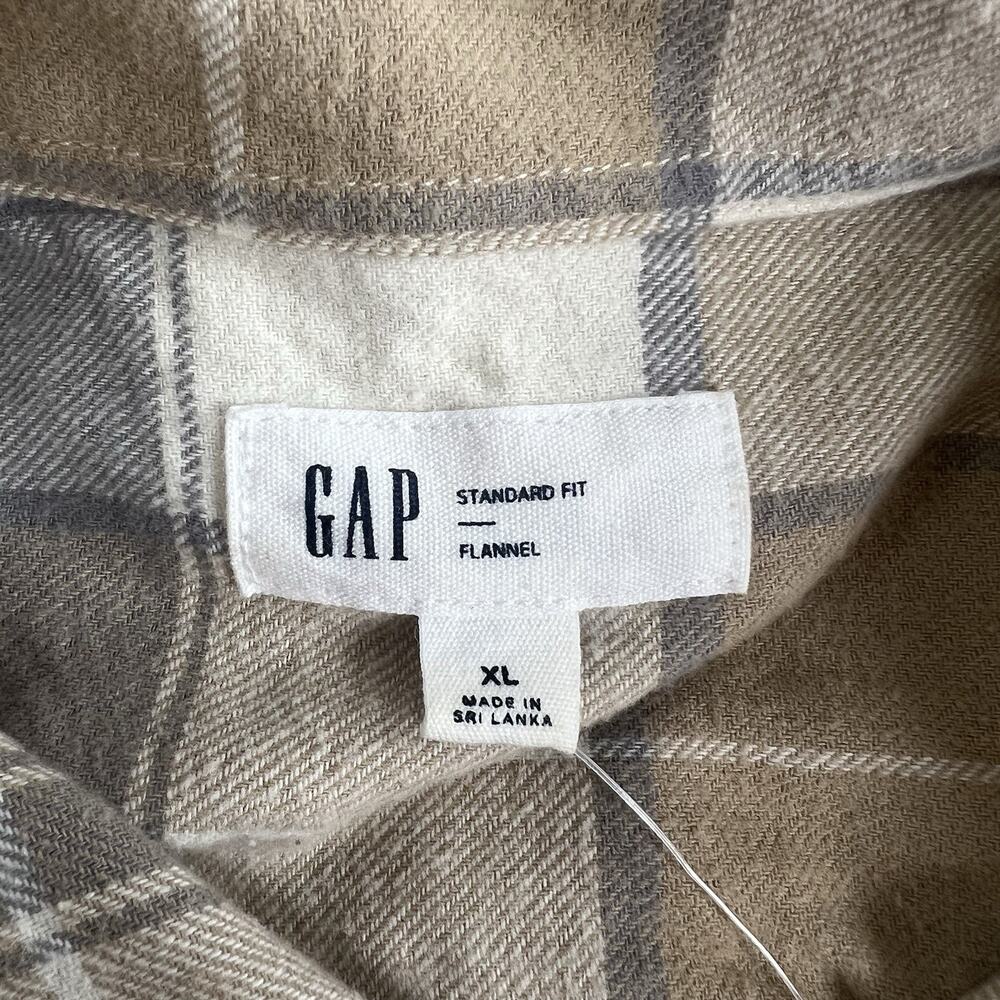 Gap Men's Beige/Gray/White Plaid Flannel Button-Up Shirt XL Long Sleeve - Picture 7 of 7